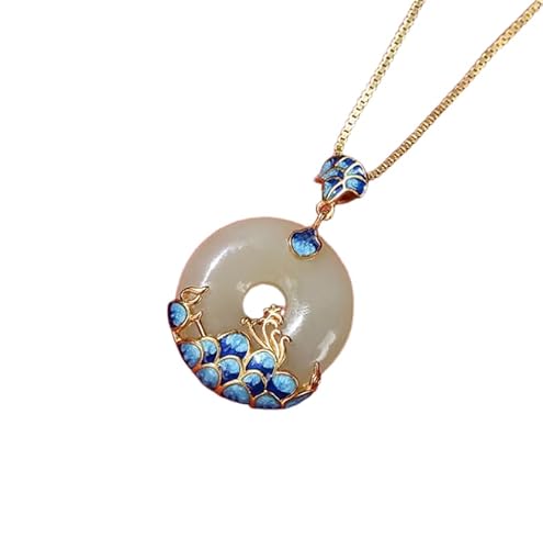 Liumarvexia Naturliche Jade Vintage blaue Wellen Anhänger Halskette Naturliche Jade Elegante Retro Halskette Schmuck mit Geschenkbox für Frauen Frau Mutter von Liumarvexia
