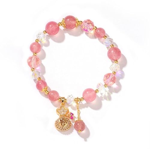 Liumarvexia Naturrosa Kristall Österreichisches Kristall Armband mit Geldtasche Charme, Natürliches Material Perlen Armbänder Stretch Armband Schmuck mit Geschenkbox für Frauen Frau Freundinnen von Liumarvexia