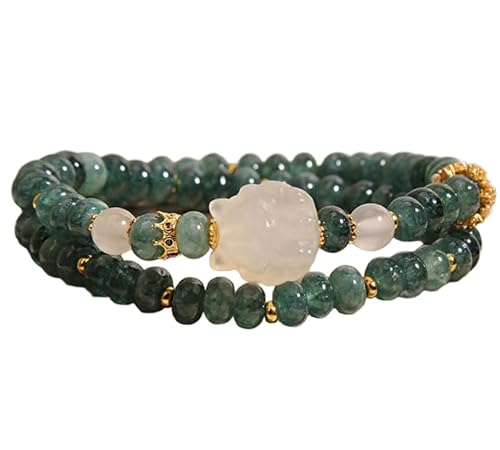 Liumarvexia Naturstein blaues Wasser Jade Fox gestapeltes Armband, Natürliches Material Perlen Armbänder Stretch Armband Schmuck mit Geschenkbox für Frauen Frau Freundinnen von Liumarvexia
