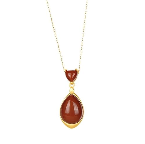 Liumarvexia Rote Agat Wassertropfen Anhänger Halskette Natürliche Jade Elegante Retro Halskette Schmuck mit Geschenkbox für Frauen Frau Mutter von Liumarvexia