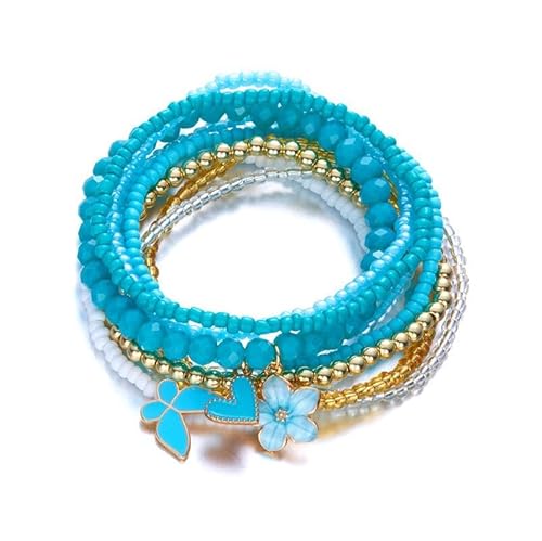 Liumarvexia Schmetterling Blume Herz Charme Perlen gestapelt Armband, Boho Armband Charme Schmuck mit Geschenkbox für Frauen Sommer Strand Party gestapelbar Stretch Schmuck Geschenke, Color3 von Liumarvexia