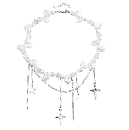 Liumarvexia Übertrieben Barock Stil Perle Halskette für Frauen, kreative Doppelschicht Stern Tassel Choker Dainty Halskette Party Punk Trendy Schmuck von Liumarvexia