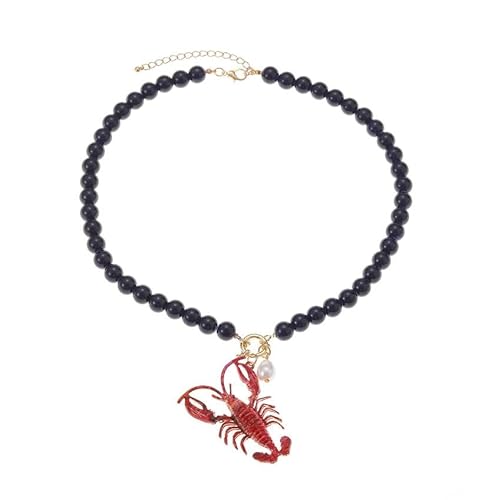 Liumarvexia Übertrieben Hummer Anhänger Halskette für Frauen, schwarze Perle Hummer Anhänger Choker Dainty Halskette Party Punk Trendy Urlaubsschmuck von Liumarvexia