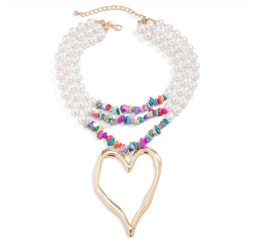 Liumarvexia Übertrieben Multi-Layer Anhänger Halskette für Frauen, Imitation Perle Türkis Unregelmäßige Herz Choker Dainty Halskette Party Punk Trendy Schmuck bunt verstellbar von Liumarvexia