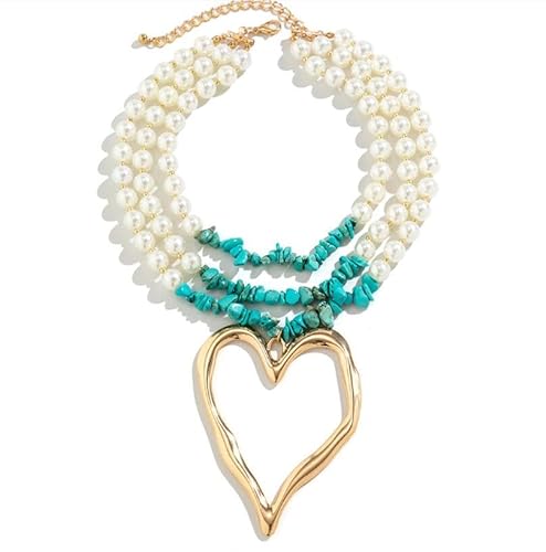 Liumarvexia Übertrieben Multi-Layer Anhänger Halskette für Frauen, Imitation Perle Türkis Unregelmäßige Herz Choker Dainty Halskette Party Punk Trendy Schmuck grün verstellbar Liumarvexia Übertrieben Multi-Layer Anhänger Halskette für Frauen, Imitation Perle Türkis Unregelmäßige Herz Choker Dainty Halskette Party Punk Trendy Schmuck grün verstellbar von Liumarvexia