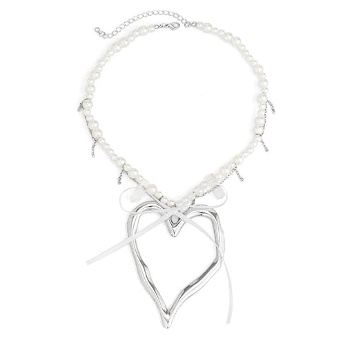 Liumarvexia Übertrieben herzförmige Anhänger Halskette für Frauen, Imitation Pearl Bow Choker Dainty Halskette Party Punk Trendy Schmuck von Liumarvexia