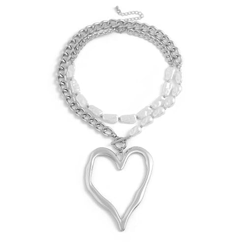 Liumarvexia Übertrieben unregelmäßige Herz Anhänger Halskette für Frauen, Barock Perlen Choker Dainty Halskette Party Punk Trendy Schmuck grau von Liumarvexia
