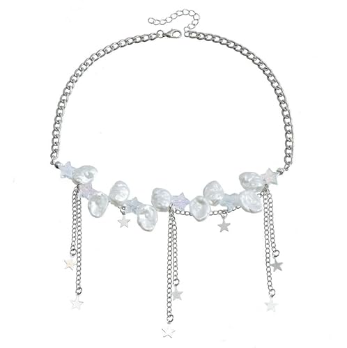 Liumarvexia Übertrieben unregelmäßige Perlenkette für Frauen, Creative Stars Tassel Choker Dainty Halskette Party Punk Trendy Schmuck von Liumarvexia
