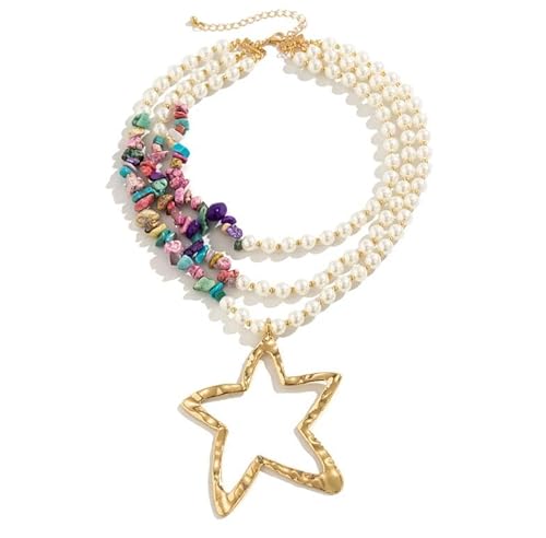 Liumarvexia Übertrieben unregelmäßige Stern Anhänger Halskette für Frauen, Perle bunte Kies Mehrschichtige Choker Dainty Halskette Party Punk Trendy Schmuck bunt verstellbar von Liumarvexia