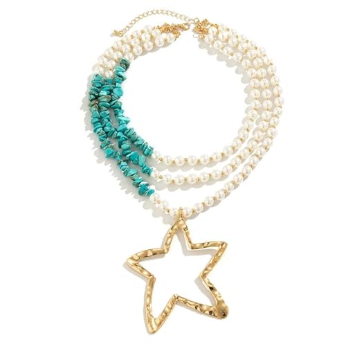 Liumarvexia Übertrieben unregelmäßige Stern Anhänger Halskette für Frauen, Perle bunte Kies Mehrschichtige Choker Dainty Halskette Party Punk Trendy Schmuck grün verstellbar von Liumarvexia