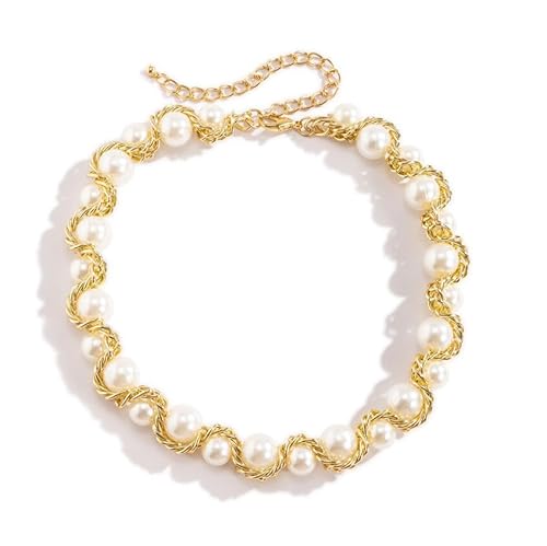 Liumarvexia Übertriebene Perlenkette für Frauen, Retro Einschicht gewebt Imitation Perlenkette Choker Dainty Halskette Party Punk Trendy Schmuck Geschenk von Liumarvexia