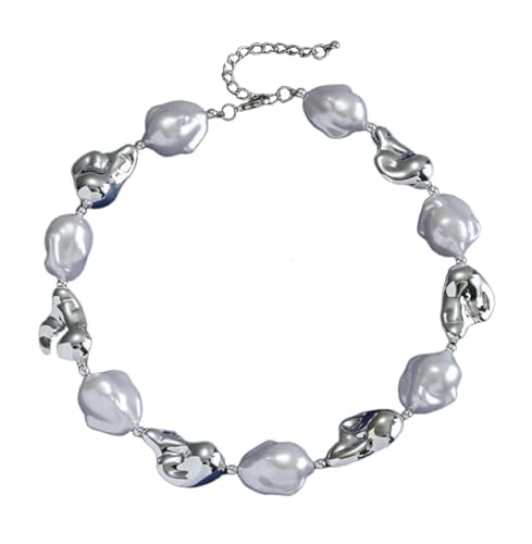 Liumarvexia Unregelmäßige Barock Perlen Halskette für Frauen, übertrieben Punk Minimalistische Perlen Choker Dainty Halskette Party Punk Trendy Schmuck Geschenk grau verstellbar von Liumarvexia