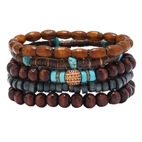 Liumarvexia Unregelmäßige hölzerne Perlen Multi-Layer Schicht Armband, Boho Armband Charme Schmuck mit Geschenkbox für Frauen Sommer Beach Party Stapelbar Stretch Schmuck Geschenke, Color1 von Liumarvexia