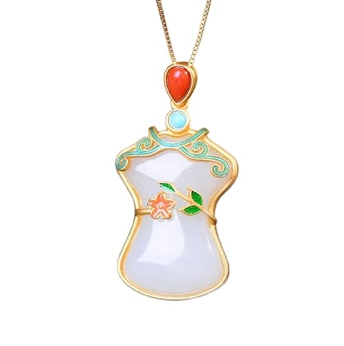 Liumarvexia Weiße Jade Cheongsam Anhänger Halskette Natürliche Jade Elegante Retro Halskette Schmuck mit Geschenkbox für Frauen Frau Mutter von Liumarvexia