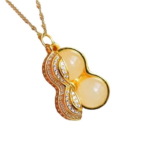 Liumarvexia Weiße Jade Erdnüsse Anhänger Halskette Natürliche Jade Elegante Retro Halskette Schmuck mit Geschenkbox für Frauen Frau Mutter von Liumarvexia