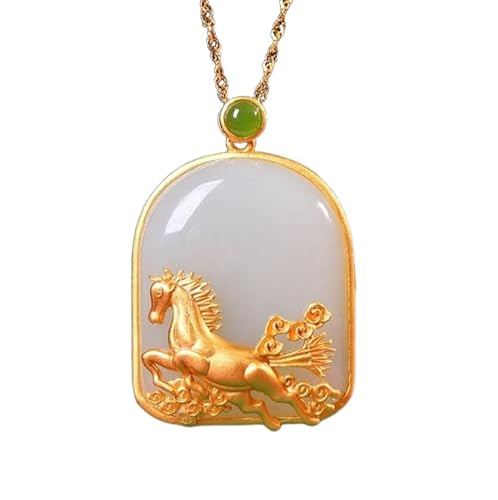 Liumarvexia Weiße Jade Pferd keine Sorgen Anhänger Halskette natürliche Jade elegante Retro Halskette Schmuck mit Geschenkbox für Frauen Frau Mutter von Liumarvexia