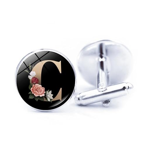 Men's Cufflinks,Fashion Gold Flower A-Z initial Letters Pattern Shirt Accessories Jewelry, Round Shirt Cuff Links for Father Husband Boyfriend Business Gift von Liumarvexia