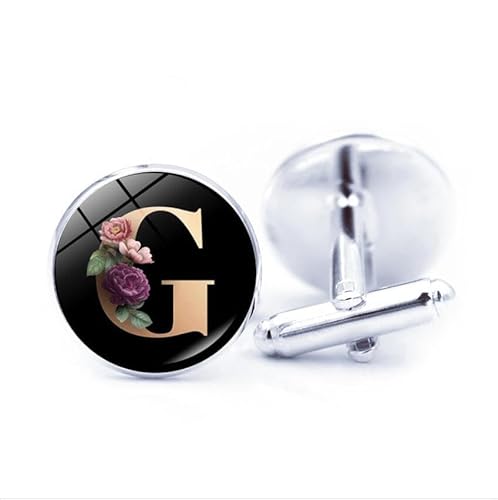 Men's Cufflinks,Fashion Gold Flower A-Z initial Letters Pattern Shirt Accessories Jewelry, Round Shirt Cuff Links for Father Husband Boyfriend Business Gift von Liumarvexia