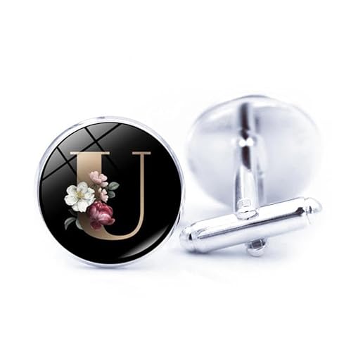 Men's Cufflinks,Fashion Gold Flower A-Z initial Letters Pattern Shirt Accessories Jewelry, Round Shirt Cuff Links for Father Husband Boyfriend Business Gift von Liumarvexia
