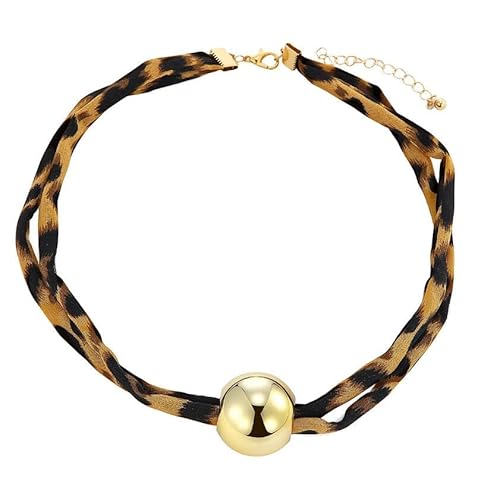 Trendy übertrieben Runde Kugel Anhänger Halskette für Frauen, Leopard Druck Kette Dainty Halskette Party Prinzessin Kette Schmuck von Liumarvexia