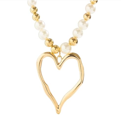 Übertrieben unregelmäßige Liebe Anhänger Halskette für Frauen, Imitation Perlen Choker Dainty Halskette Party Punk Trendy Schmuck von Liumarvexia