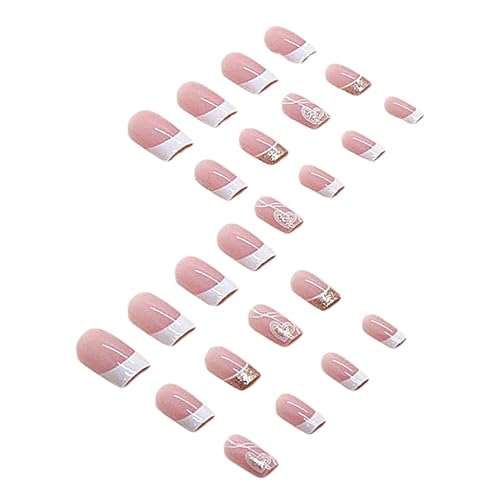 1 Set Press auf Nägeln Französisch Square Fake Nails Full Cover Short Press auf wiederverwendbares Kurzfilm Set für Frauen DIY Home Party Datum Hochzeit von Liummrcy