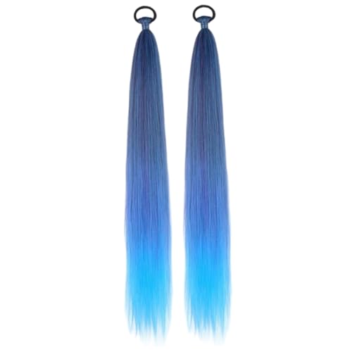 2 Paar Geflecht Ponytailerweiterung mit Krawatte Straight 26, Blue Hair Extensions, natürliche weiche Haarstücke für Frauen Mädchen, hellblau von Liummrcy