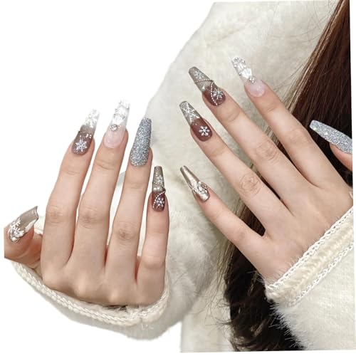 2 Set Christmas Press auf Nägeln Schneeflocke Perle Strsestone Press auf Nägeln Lange wiederverwendbare langlebige einfache Anwendung für Frauen von Liummrcy