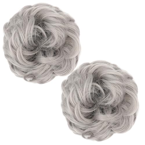 2pcs Messy Bun Haart Stück natürliches welliges lockiges, lebensechtes Brötchen Haarstücke für Frauen leicht zu verwenden Haarteil für Frauen Mädchen, Silbergrau von Liummrcy