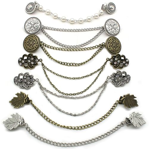 Liummrcy 7 PCs Pullover -Clips Retro -Schalkleider Clips mit Ketten mit Zählung Dekorative Zinklegierung Strickjacke Cloak Verschluss für Frauen, Mädchen, Broschen & Stifte von Liummrcy