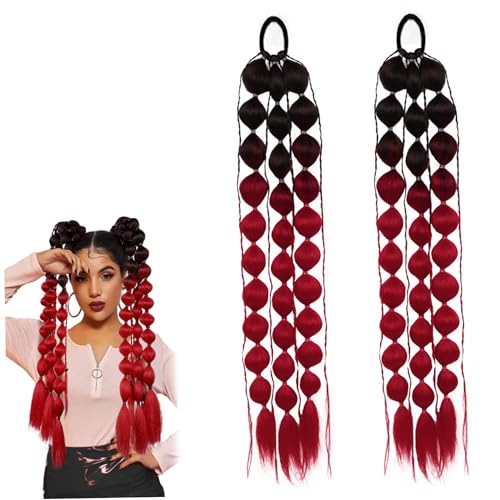 Farbige Haarextensions 2pcs 24in Blasen Zöpfe Rave Hair Accessoires Schwarz & rot Leichtes Verrückt für Mädchen Musikfestivals Themenparty Spaßveranstaltungen von Liummrcy