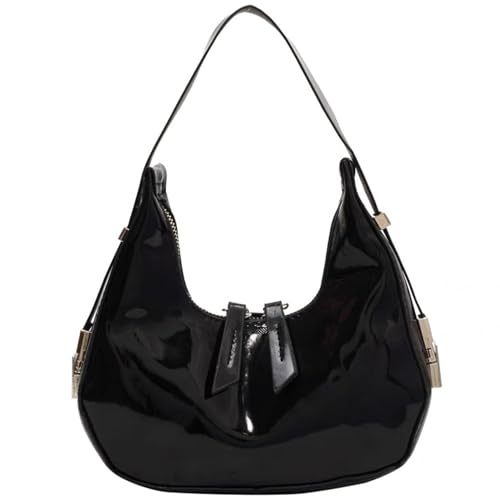 Geldbörsen für Frauen, Knödelbeutel Elegante glänzende Halbmondtaschen mit verstellbarem Schultergurt modische vegane Puder kleine Umhängetasche Geldbörse mit Reißverschluss für Frauen Schwarz von Liummrcy