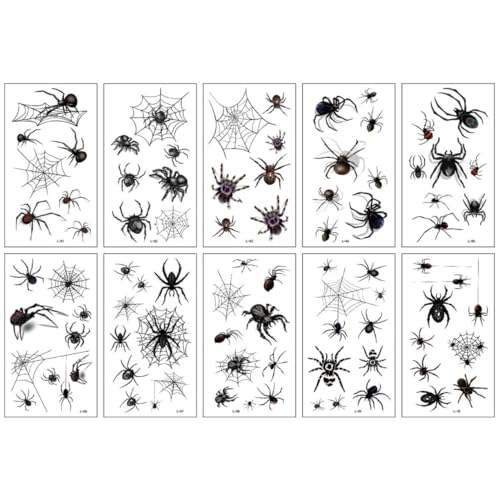 Halloween Spider Tattoo Temporäre Gesicht Aufkleber wasserdichte Horror Streich Props Aufkleber 10pcs, Halloween von Liummrcy