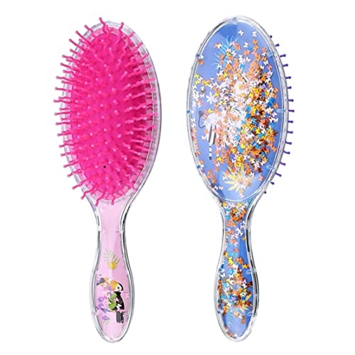 Kinder nasse Haarbürste Konfetti Glitzer Detangler Haarbürste Set Weiche Borsten Massage für Baby Kinder Mädchen lockig gerade lange kurze (Vogel und Zebra) 2 Stück, Haarbürsten von Liummrcy