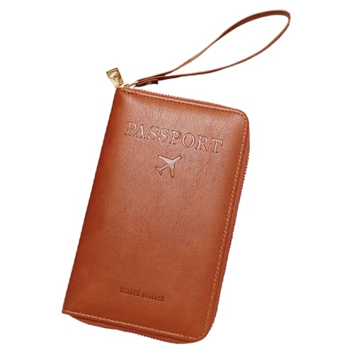 Liummrcy Passfall 7.5x4.5x1 PU Lederpasshalter mit Reißverschluss und Handlungsverkleberung für Reisemänner Männer, Brown von Liummrcy
