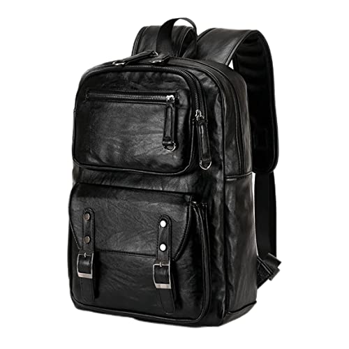 Liummrcy Retro echter PU Rucksack, Mann lässig echte PU Daypack, männliche Business School Büro Freizeit Travel Computer Rucksack Black von Liummrcy