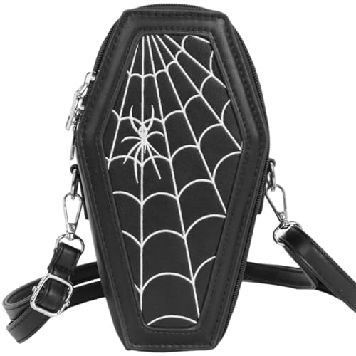 Liummrcy Sargversuche Spinnennetzmuster Gothottelze PU kleine Crossbody -Tasche Grüße Horror große Kapazität süße Brieftasche für Halloween -Party von Liummrcy