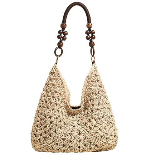 Liummrcy Strandtasche für Frauen Strandtasche mit magnetischer Schnalle und Perlengriff ästhetischer Strick -Boho -Tasche für Reisen Dating -Einkaufen von Liummrcy