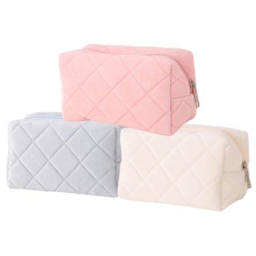 Make -up -Tasche 3pcs weiche Plüschkosmetikbeutel mit Reißverschluss tragbarer leichtes kleines Make -up -Beutel für Frauen, die nach Hause Reisen, zufällige Farbe von Liummrcy