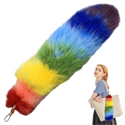 Therian Tail mit Verschluss, 15, 8 Zoll langes, plüschiger Regenbogen hängender flauschiger Fuchsschwanzschlüsselkette für Handtaschen -Rucksack, Therian Cosplay Mode Accessoires Anhänger, Gepäck von Liummrcy