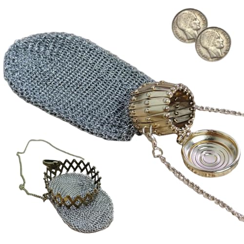 Vintage Coin Tasche aus den 1920er Jahren English Victorian Metal Mesh Coin Beutel mit Twist Deckel Gate Top & Chian Double Mesh Antique Change -Geldbörse, Kleidung von Liummrcy
