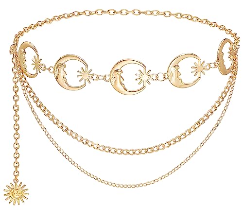 Liutufy Mehrschichtige Metall-Sonnen-Taillenkette, modischer Körperschmuck für Damen, Gold Moon, S: 41.3 in/105 cm Liutufy Mehrschichtige Metall-Sonnen-Taillenkette, modischer Körperschmuck für Damen, Gold Moon, S: 41.3 in/105 cm von Liutufy