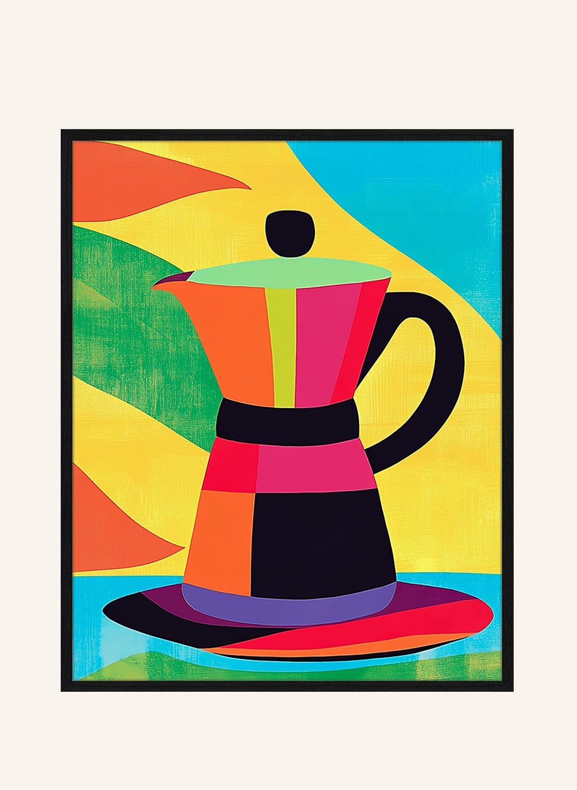 Liv Corday Wandbild Farbenfrohe Retro-Kaffeemaschine Mit Rahmen schwarz Liv Corday Wandbild Farbenfrohe Retro-Kaffeemaschine Mit Rahmen schwarz von Liv Corday