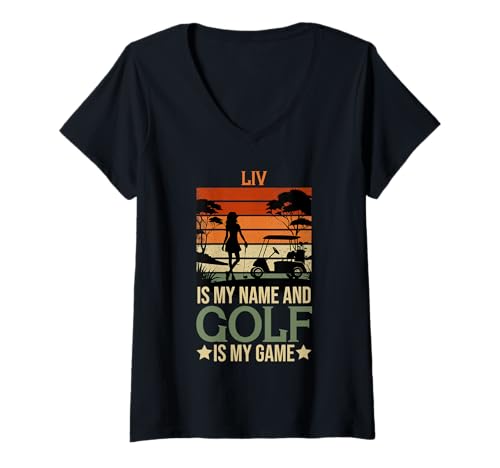 Damen Liv ist Mein Name Golf ist Mein Spiel Full Swing Hole Player T-Shirt mit V-Ausschnitt Damen Liv ist Mein Name Golf ist Mein Spiel Full Swing Hole Player T-Shirt mit V-Ausschnitt von Liv Golf Putt Half Swing Goal Sports
