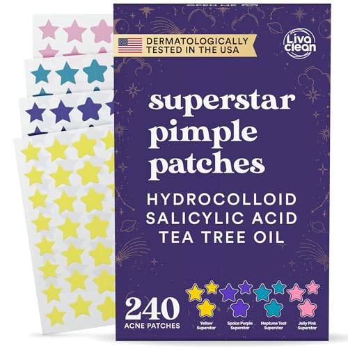 LivaClean Star Pimple Patches for Face w/Hydrocolloid, Salicylic Acid & Tea Tree, 240 Patches, Hydrocolloid Acne Patch, Cute Star Pimple Patch for Healing Stickers Zit Superstar von LivaClean