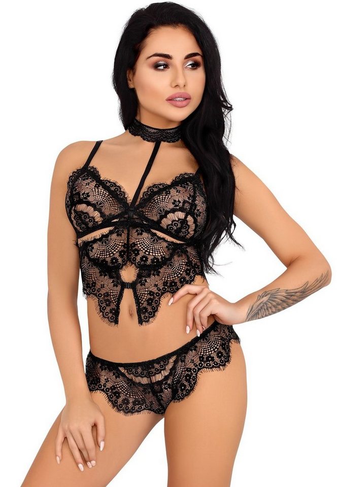 Livco Corsetti Fashion Set: Bügelloser BH Dessous Set BH und String aus Spitze - schwarz von Livco Corsetti Fashion