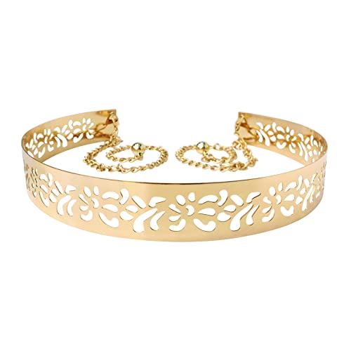 Live It Style It Damen Taillengürtel aus Metall, verspiegelt, breit, goldfarben/silberfarben, mit Ketten, Gold – Cut-Out., 3.5 cm von Live It Style It