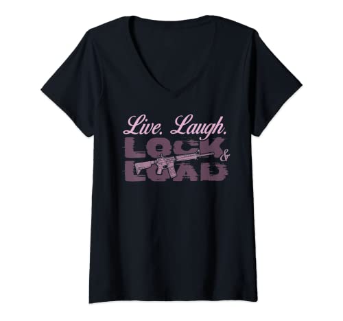Damen Live Laugh Lock And Load Gun Lovers Girls Gun Besitzer 2A T-Shirt mit V-Ausschnitt Damen Live Laugh Lock And Load Gun Lovers Girls Gun Besitzer 2A T-Shirt mit V-Ausschnitt von Live Laugh Lock And Load Outfits