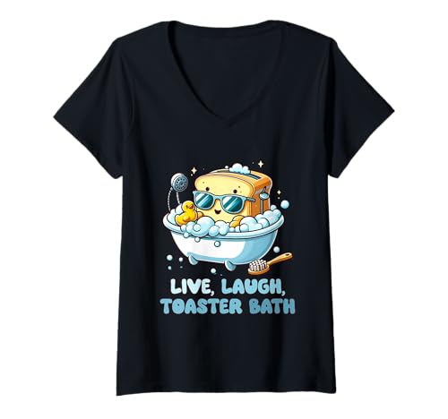 Damen Live Laugh Toaster Bad Lustiger Toaster Entspannen in Einer Badewanne T-Shirt mit V-Ausschnitt Damen Live Laugh Toaster Bad Lustiger Toaster Entspannen in Einer Badewanne T-Shirt mit V-Ausschnitt von Live Laugh Toaster Bath Toaster Relaxing A Bathtub