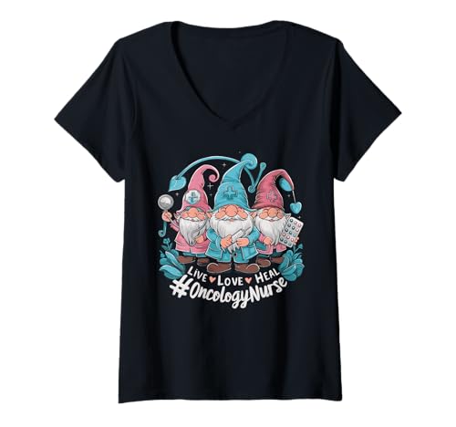 Damen Oncology Squad Live Love Heal Nurse Squad Onkologische GNOME T-Shirt mit V-Ausschnitt von Live Love Heal Nurse Gnome Oncology Nurse Crew